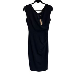 Miusol Dress Womens Small Black Side Ruched Sheath Midi Stretch Sleeveless NWT